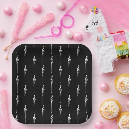 Music Motif Melting Treble Clef White and Black Paper Plates