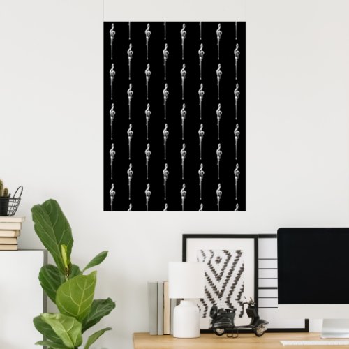 Music Motif Melting Treble Clef White and Black Poster