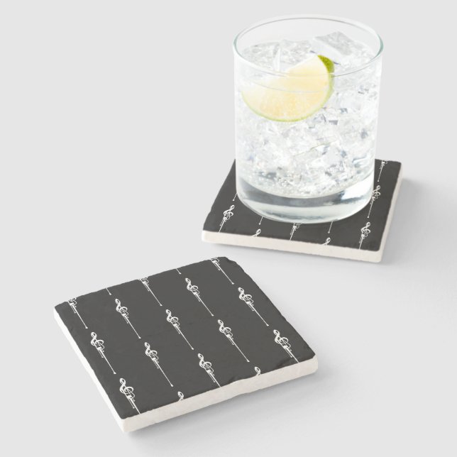 Music Motif Melting Treble Clef White and Black Stone Coaster (Side)