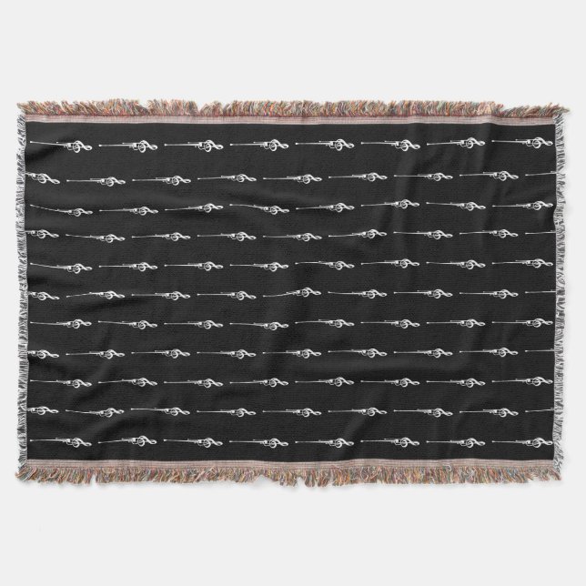 Music Motif Melting Treble Clef White and Black Throw Blanket (Front)