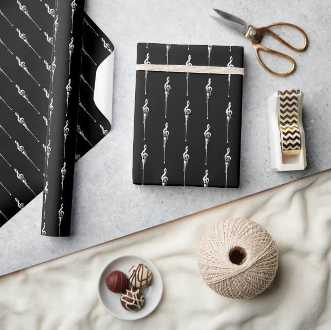 Music Motif Melting Treble Clef White and Black Wrapping Paper (Crafts)