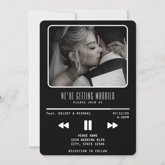 Music MP3 Player Wedding Black Invitation (Front)