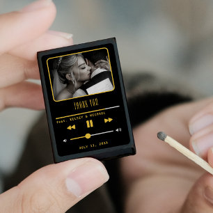 Music MP3 Player Wedding Photo Black & Gold Matchboxes