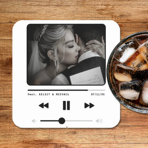 Music MP3 Player Wedding White Square Paper Coaster