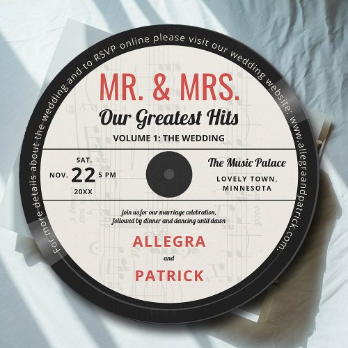 Music Mr Mrs Greatest Hits Retro Vintage Wedding Invitation