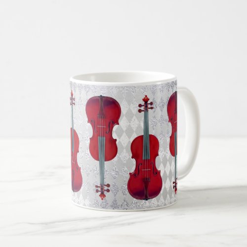 Music Mug Violin Silver Gray Sparkly Texture