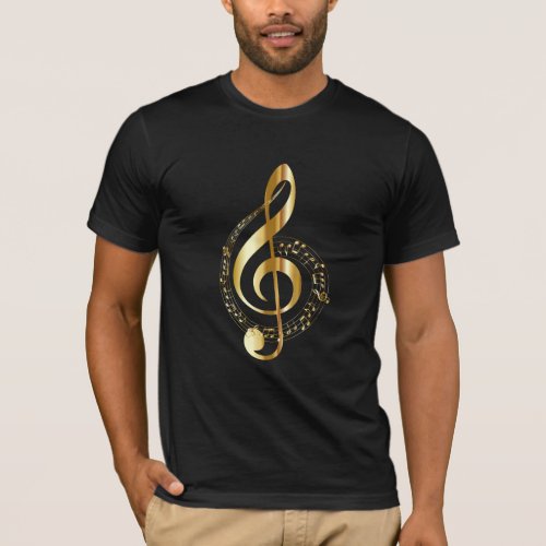 Music music music treble clef in gold T_Shirt