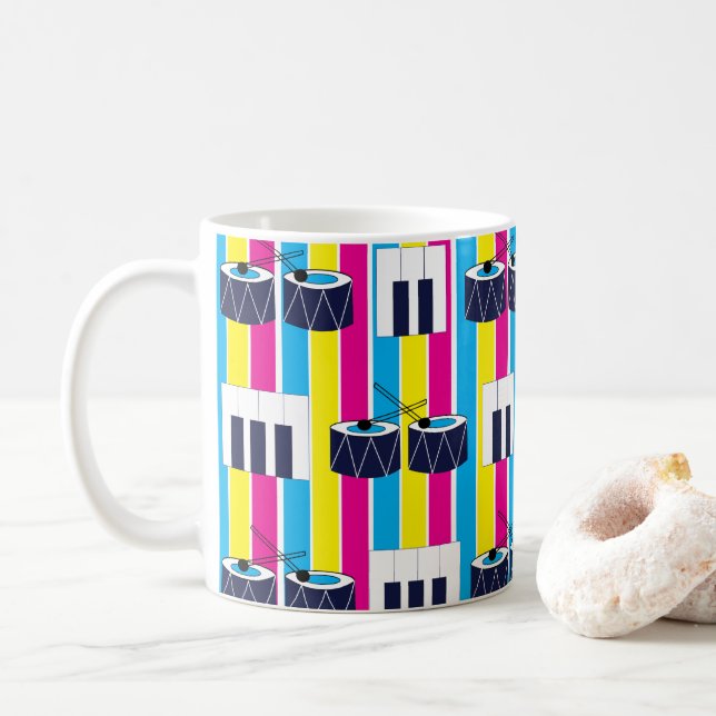 Music Musical Drums Piano Keys Music Coffee Mug (With Donut)