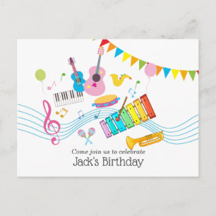 music, musical instruments drum kids singing invitation postcard