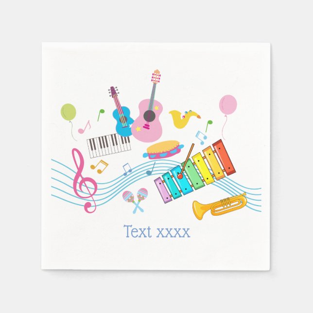 music, musical instruments drum kids singing napkins (Front)