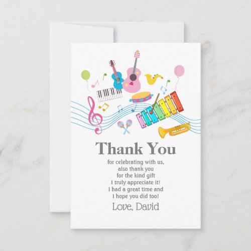 music musical instruments drum kids singing thank you card