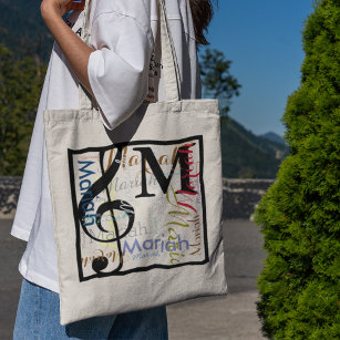 Music . musical note . treble clef with her name tote bag