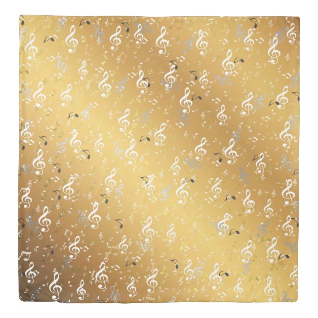 music, musical, note, white, melody, clef, sound,  duvet cover (Front)