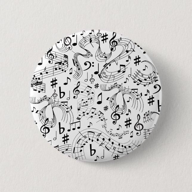 Music Musical Notes Black and White Button (Front)