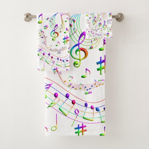 Music Musical Notes Colorful Bath Towel Set