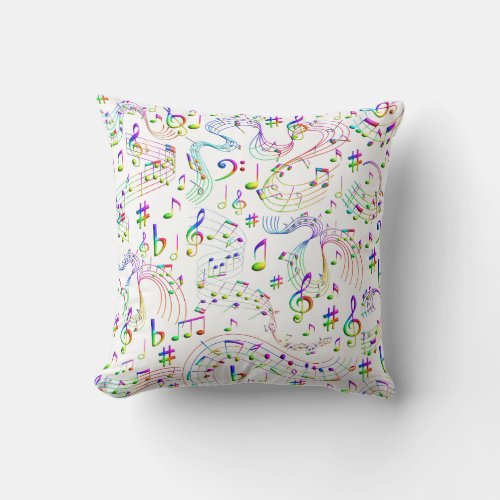 Music Musical Notes Colorful Throw Pillow