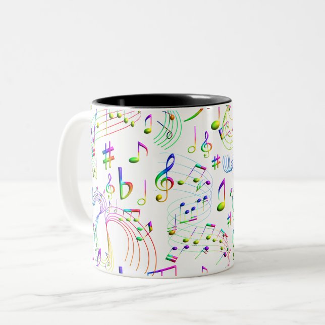 Music Musical Notes Colorful Two-Tone Coffee Mug (Front Left)