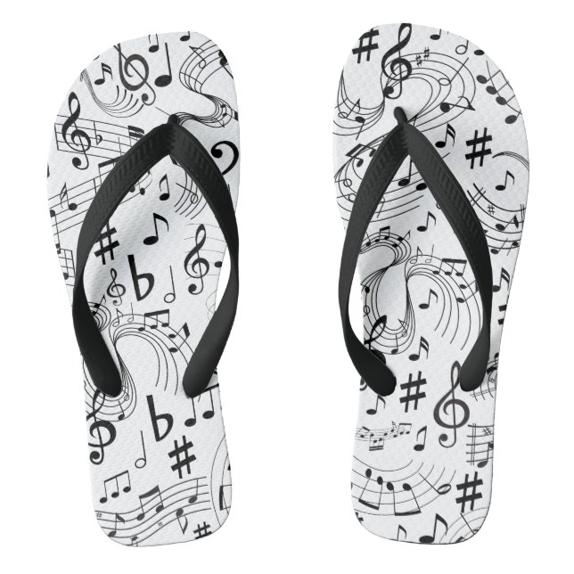 Music, Musical Notes Flip Flops (Footbed)
