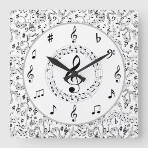 Music, Musical Notes Square Wall Clock