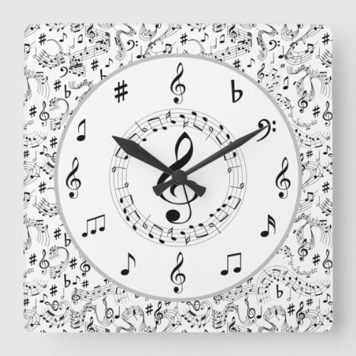 Music Musical Notes Square Wall Clock