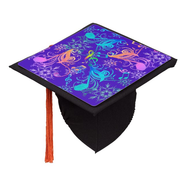 Music, Musical Symbols, Musical Notes & Flowers on Graduation Cap Topper (Angled)