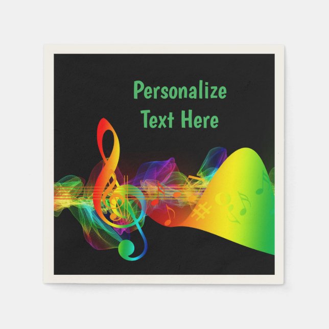 Music Neon Musical Notes Dance Party Personalized Napkins (Front)