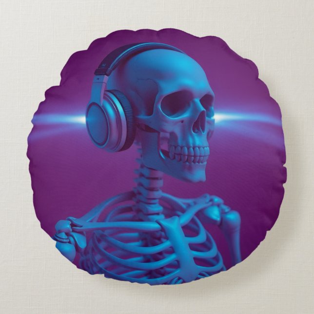 Music Never Dies Skeleton Round Pillow (Front)