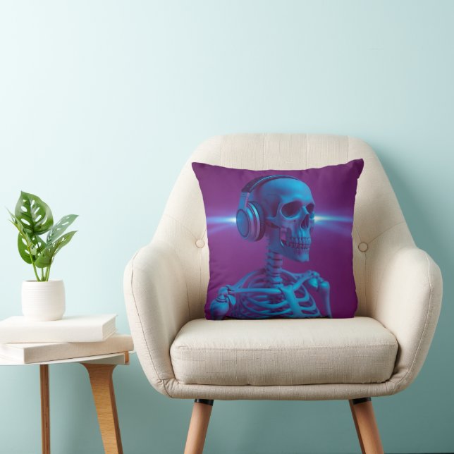Music Never Dies Skeleton Throw Pillow (Chair)