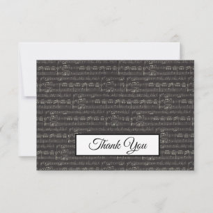 Music Note Blakc and White Pattern Musician Thank You Card