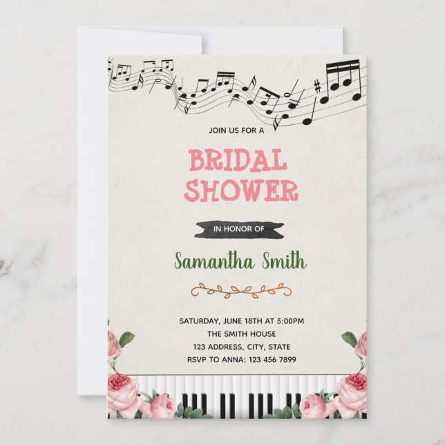 Music note bridal shower invitation (Front)
