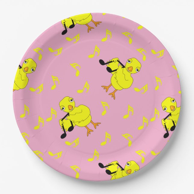 Music Note Chick Pattern Paper Plates (Front)