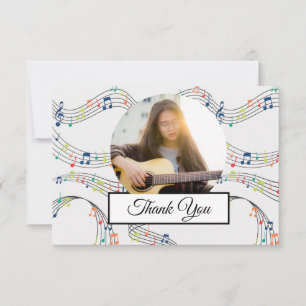 Music Note Colorful Pattern Theme Musician Photo Thank You Card