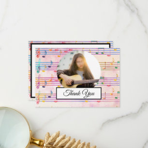 Music Note Colorful Pattern Theme Musician Photo Thank You Card