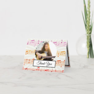 Music Note Colorful Pattern Theme Musician Photo Thank You Card