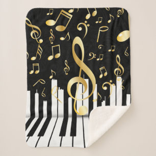 Music note elegant piano keys sherpa blanket