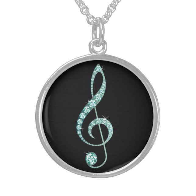 Music Note Emerald Rhinestone Necklace  (Front)