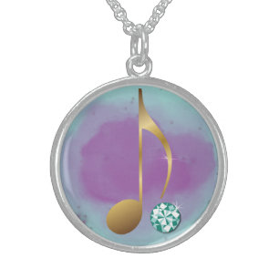 Music Note Emerald Rhinestone Necklace