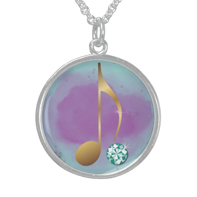 Music Note Emerald Rhinestone Necklace  (Front)