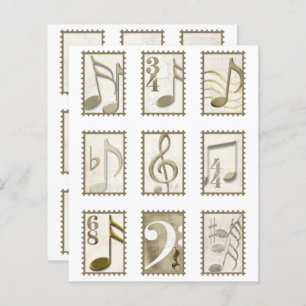 Music Note Faux Postage Stamps for Journal Crafts