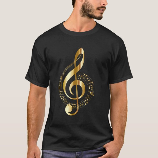 Music Note Goldtone Treble Clef Musical Symbol For T-Shirt (Front)