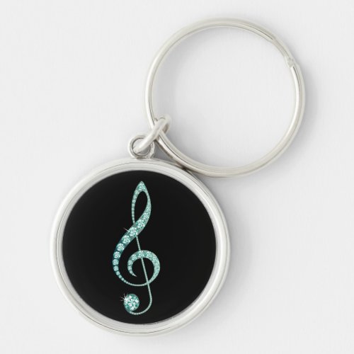 Music Note Green Rhinestones  Keychain