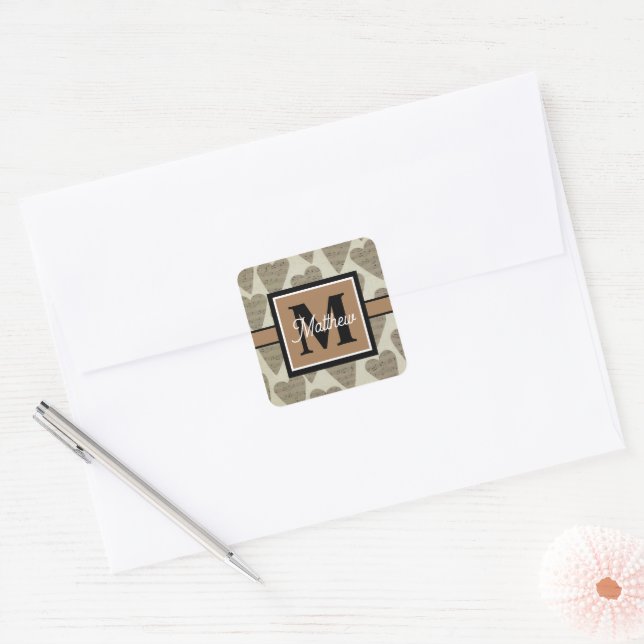 Music note Heart Musician Monogram   Square Sticker (Envelope)