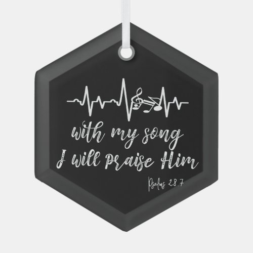 Music Note Heartbeat with Psalms Scripture Glass Ornament