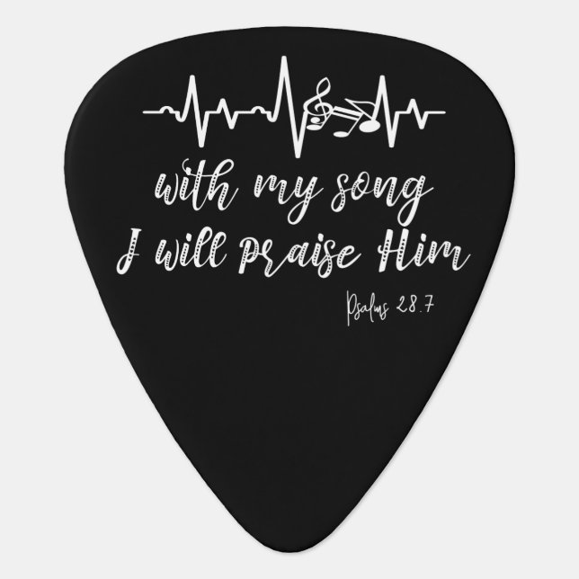 Music Note Heartbeat with Psalms Scripture Guitar Pick (Front)