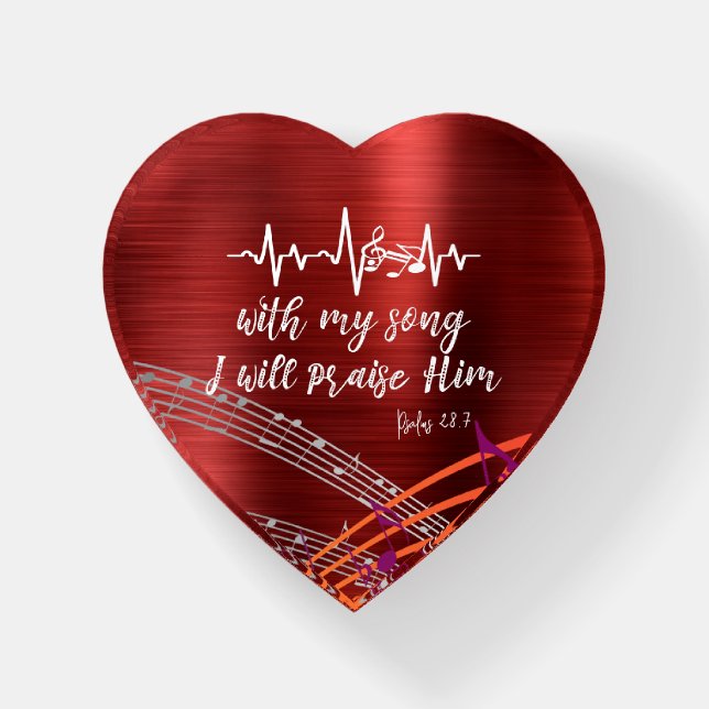 Music Note Heartbeat with Psalms Scripture Paperweight (Front)