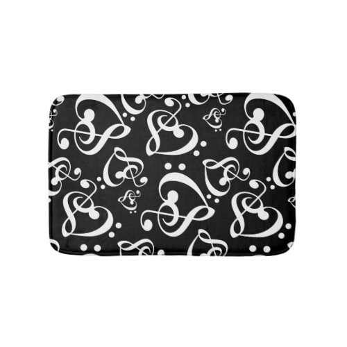 Music Note Hearts Black And White Bath Mat