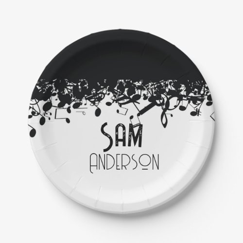 Music Note Luxury black and white Personalized Paper Plates
