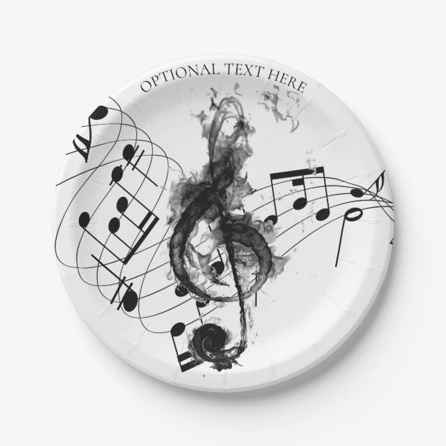 Music Note Luxury black and white Personalized Paper Plates (Front)