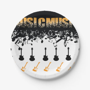 Music Note Luxury black and white Personalized Paper Plates
