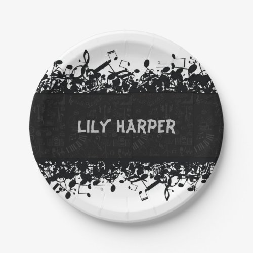 Music Note Luxury black and white Personalized Paper Plates